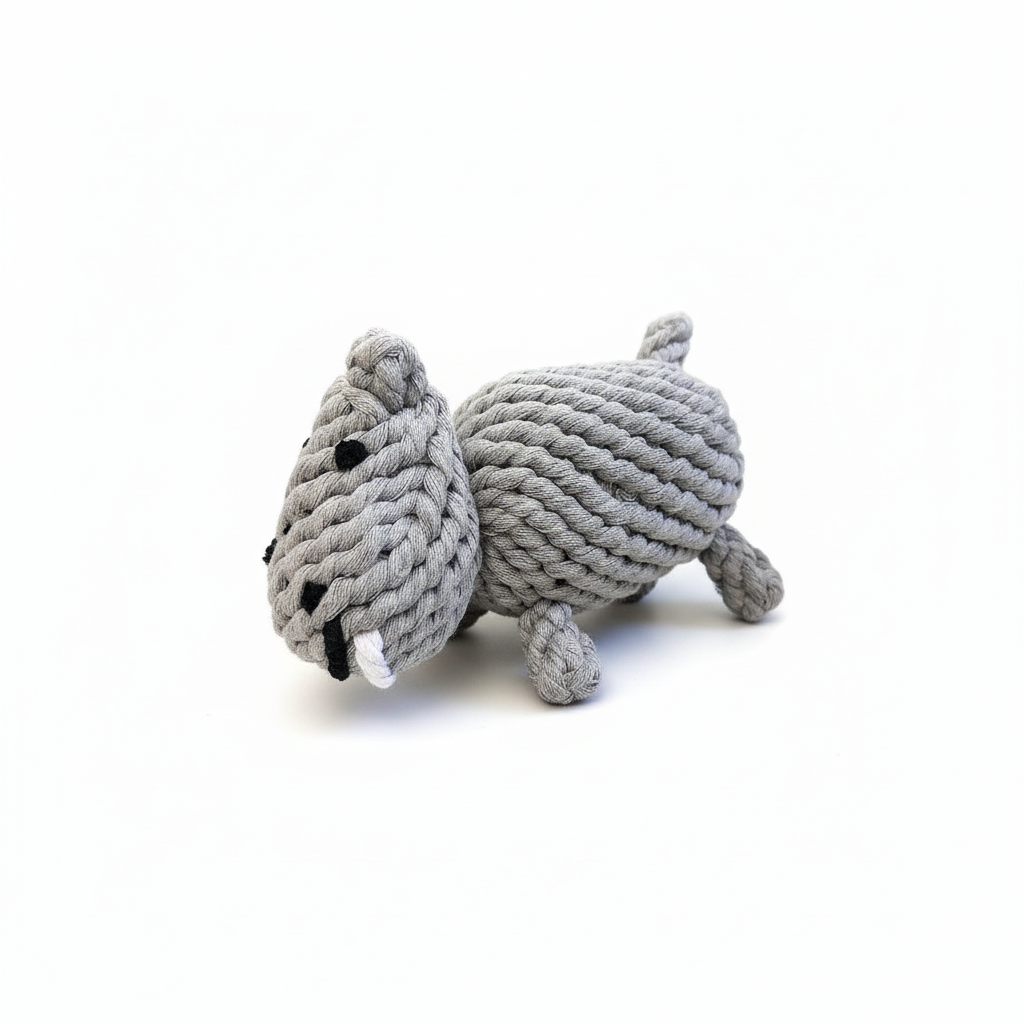 The Handcrafted Gray Hippo Rope Pet Toy