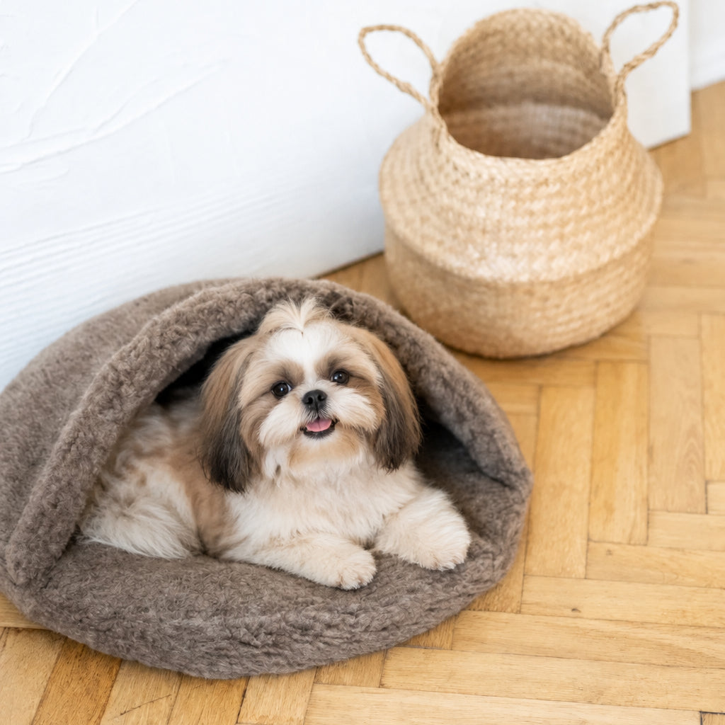 The Tatra Natural Wool Pet Cave Bed – Warm Beige